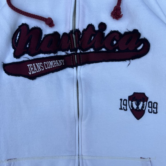 VTG Nautica Hoodie Mens XL White Striped Full Zip Skater Boxy Spellout 90s Y2K - Picture 2 of 12